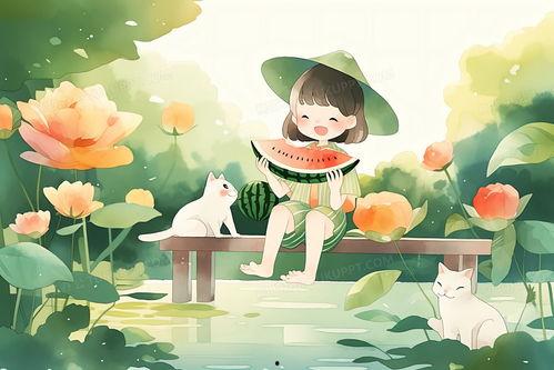 插画吃瓜的人图文,插画中的吃瓜人群风情